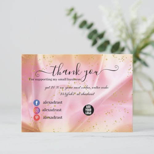 Modern Gold and Pink Glitter  Thank You Card