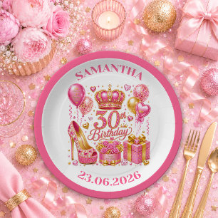 Modern Gold And Pink Sparkle 30th Birthday Paper P Plates