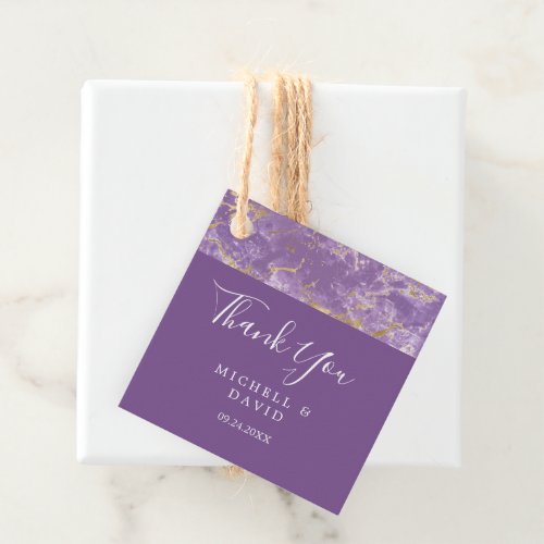Modern Gold And Purple Marble Thank You Favor Tags