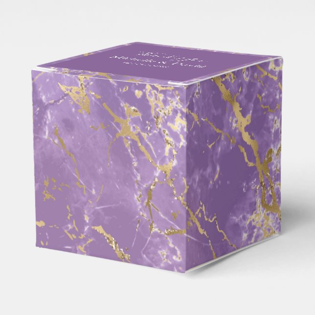 Modern Gold And Purple Marble Wedding Favor Box (Front Side)