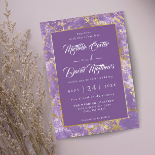 Modern Gold And Purple Marble Wedding Invitation