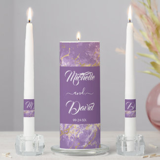 Modern Gold And Purple Marble Wedding Unity Candle