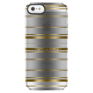 Modern Gold And Silver Gray Stripes Pattern Clear iPhone SE/5/5s Case