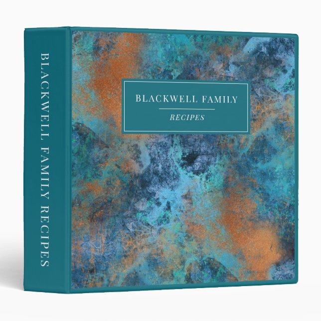 Modern Gold and Teal Blue Abstract Recipe 3 Ring Binder (Front/Spine)
