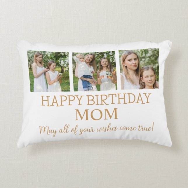 Modern Gold And White 3 Photos Mom Birthday  Accent Pillow (Front)