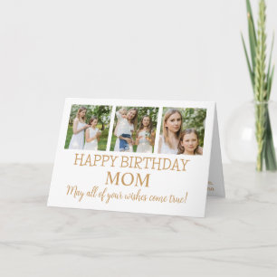 Modern Gold And White 3 Photos Mom Birthday Card