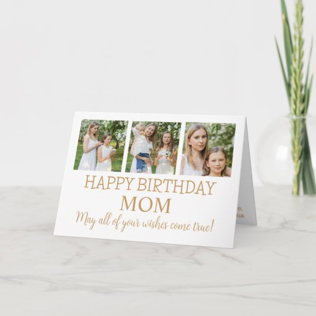Modern Gold And White 3 Photos Mom Birthday  Card (Front)