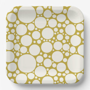 Modern Gold and White Champagne Bubbles Paper Plates
