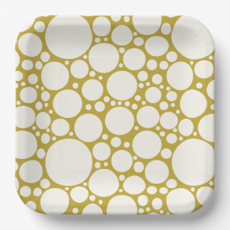 Modern Gold and White Champagne Bubbles Paper Plates