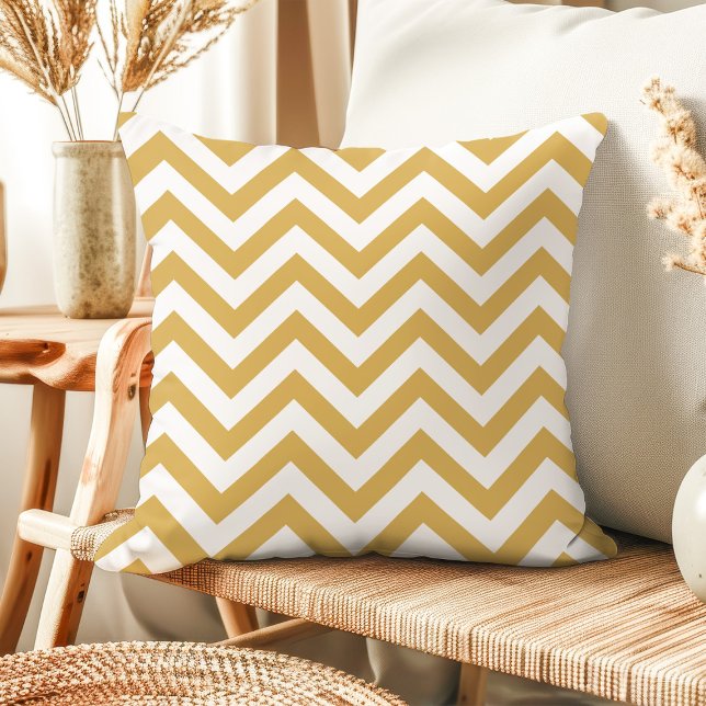 Modern Gold and White Chevron Throw Pillow (Creator Uploaded)
