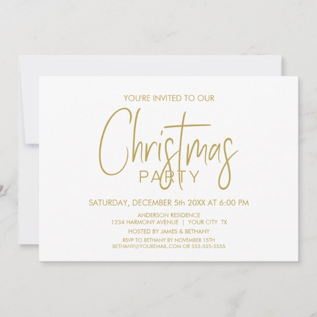Modern Gold and White Christmas Party Invitation (Front)