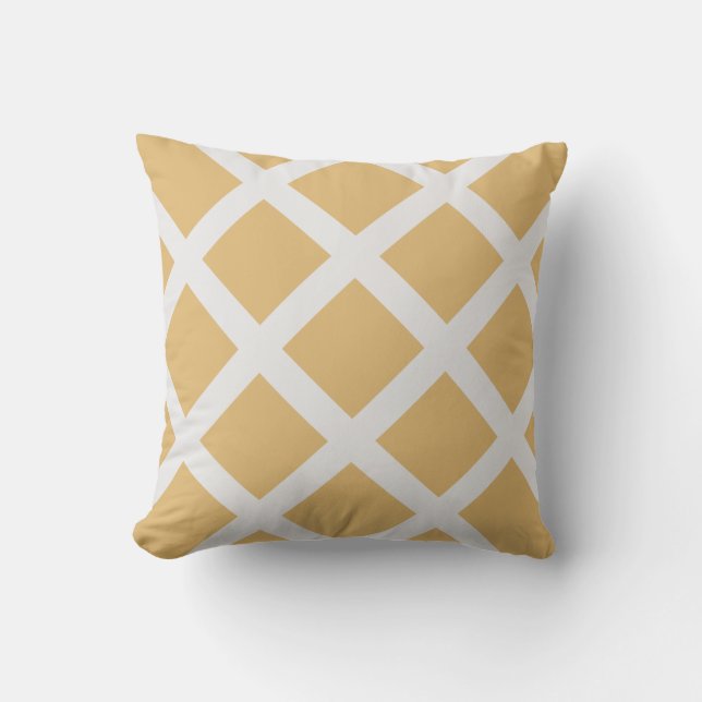 Modern Gold and White Criss Cross Stripes Throw Pillow (Front)
