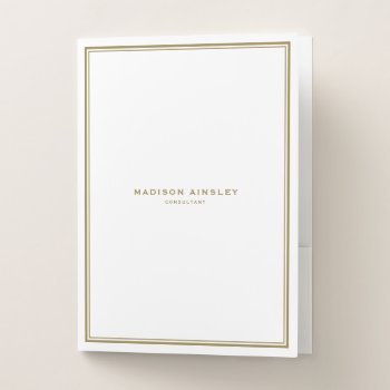 Modern Gold And White Double Borders Business Pocket Folder by KeikoPrints at Zazzle