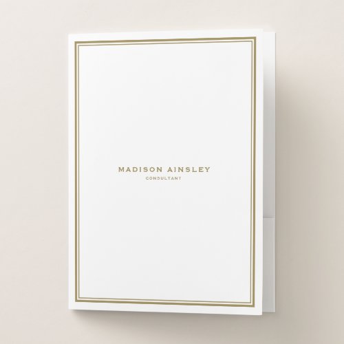 Modern Gold and White Double Borders Business Pocket Folder