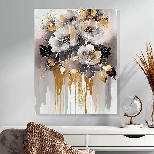 Modern Gold And White Floral Acrylic Photo Tile