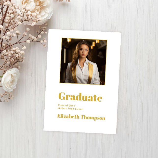 Modern Gold and White Graduation Photo Announcement (Modern Gold and White Graduation Photo Announcement)