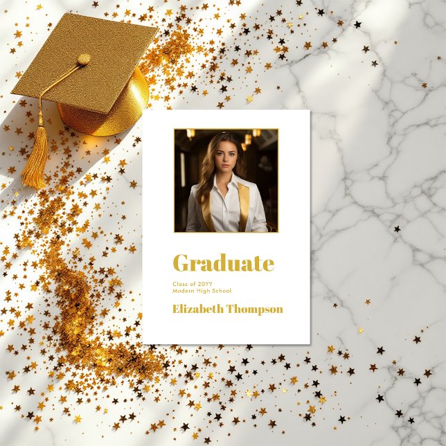Modern Gold and White Graduation Photo Announcement (Modern Gold and White Graduation Photo Announcement)