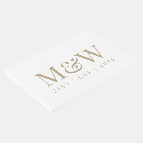 Modern Gold and White Monogram Wedding Guest Book