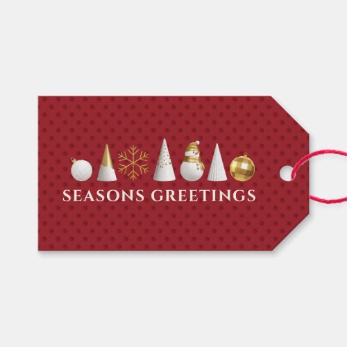 Modern Gold and White Ornaments 1 Red Gift Tag