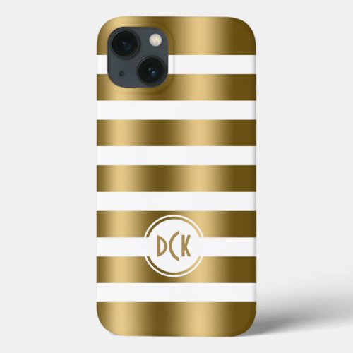 Modern Gold And White Stripes 2 With Circle iPhone 13 Case