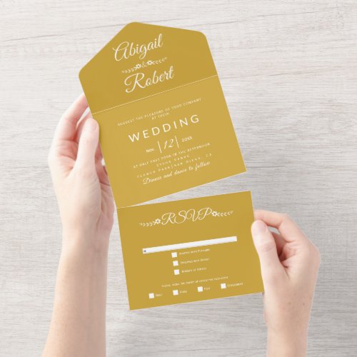 Modern gold and white typography wedding all in one invitation