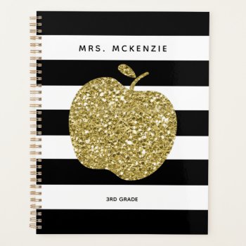 Modern Gold Apple Teacher Back To School Planner by DearHenryDesign at Zazzle