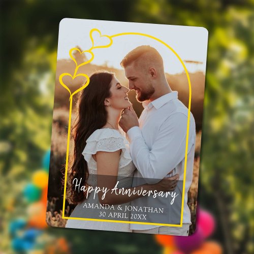 Modern Gold Arch Happy Anniversary Photo Card