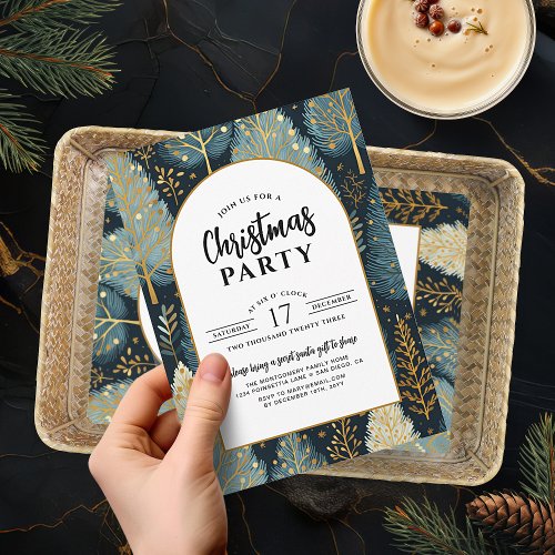 Modern Gold Arch Holiday Forest Christmas Party Invitation