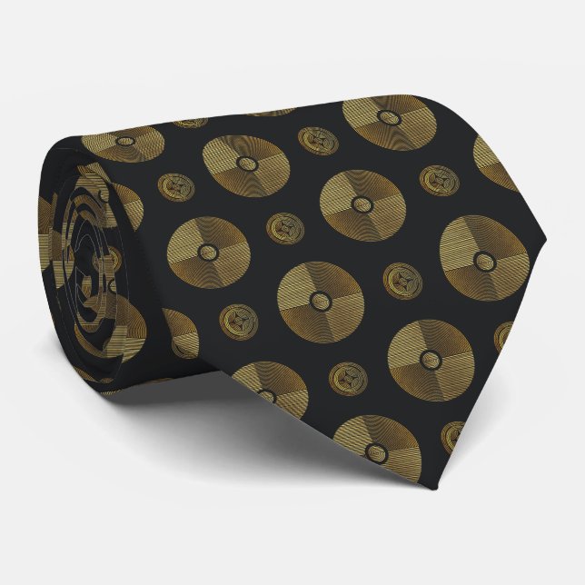 Modern Gold Art Deco Circles Neck Tie (Rolled)