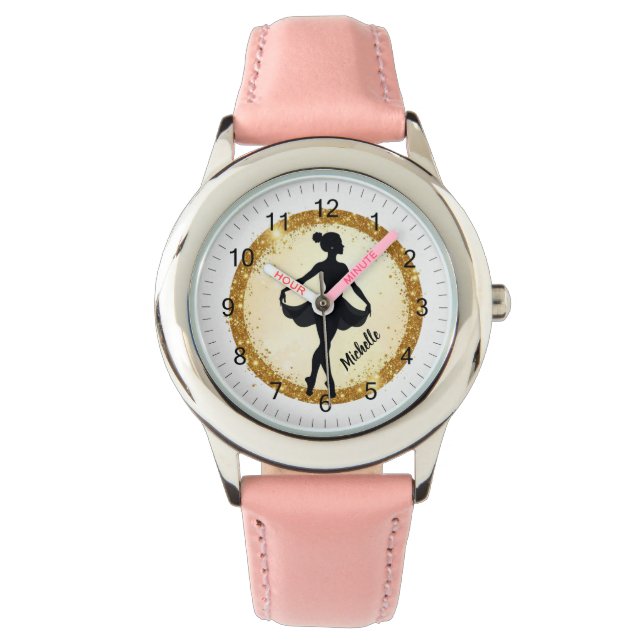 Modern Gold  Ballerina Ballet Dance Personalized Watch (Front)