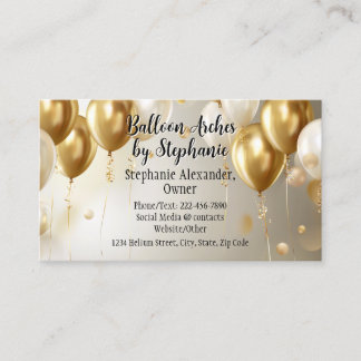 Modern Gold Balloon Arch Artist Party Planner Business Card