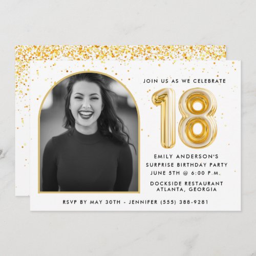 Modern Gold Balloon Confetti 18th Birthday Party 