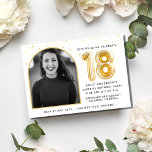 Modern Gold Balloon Confetti 18th Birthday Party  Invitation<br><div class="desc">Perfect for her 18th birthday celebration - this birthday party invitation features a gold and black 18 balloon and confetti design with arch photo. Customize with your birthday party details. If you have trouble cropping photo to fit correctly,  contact me - I'd be happy to help.</div>
