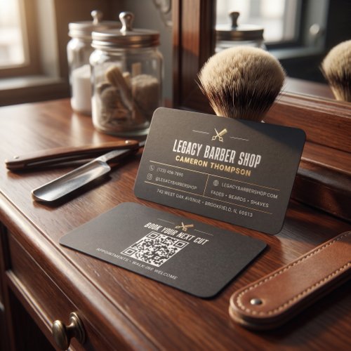 Modern Gold Barber Shop Foil Business Cards