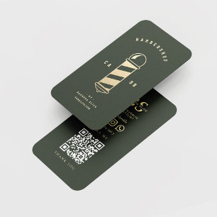 Modern Gold Barbershop Pole Haircut QR Business Card