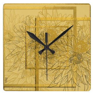 Modern Gold Beige Abstract Floral Square Wall Clock