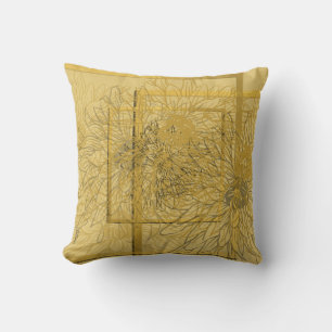 Modern Gold Beige Abstract Floral Throw Pillow