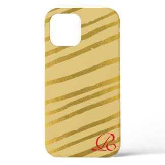 Modern Gold Beige and Monogram iPhone 12 Case