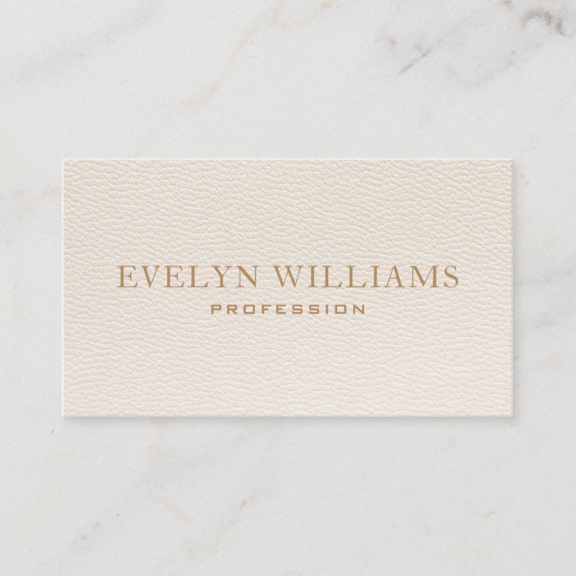Modern Gold Beige Leather Business Card (Front)