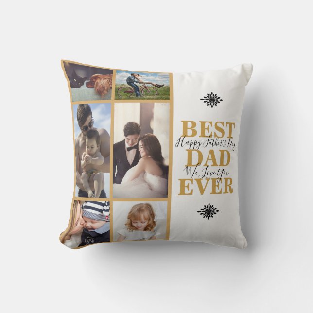 Modern Gold Best Dad Ever Photo Collage Throw Pillow (Front)