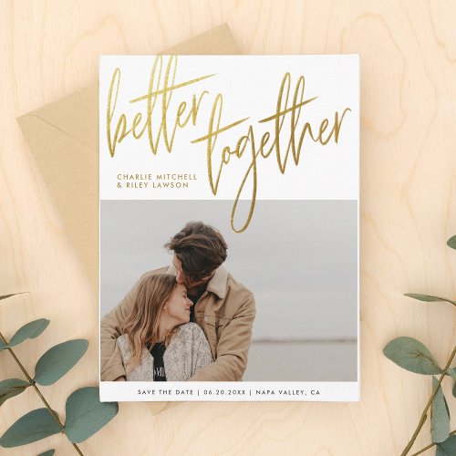 Modern Gold Better Together Save The Date Photo Postcard