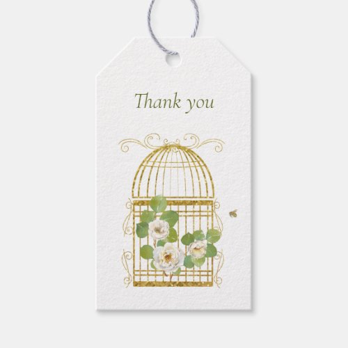 Modern Gold Birdcage with Floral Bouquet Gift Tag