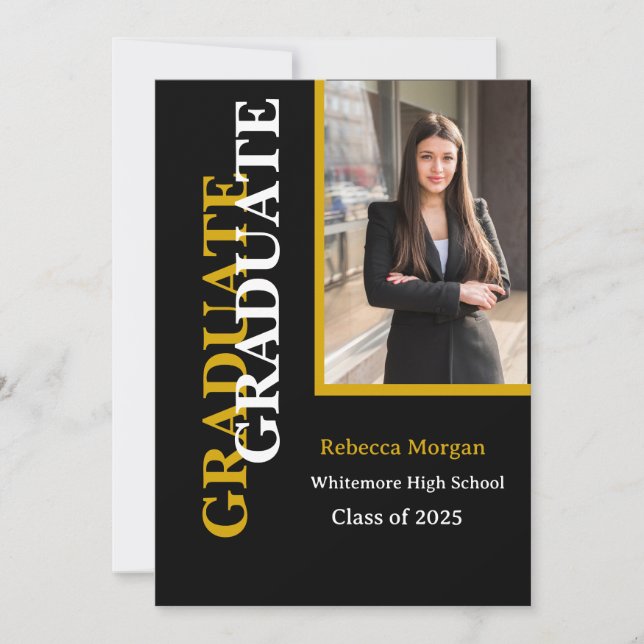 Modern Gold Black 2025 Qr code Photo Graduation  Invitation (Front)