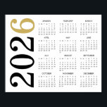 Modern Gold Black 2026 Calendar Poster<br><div class="desc">Modern Gold Black 2026 Calendar to display on your wall.</div>