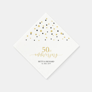 Modern Gold & Black 50th Anniversary Party Napkins