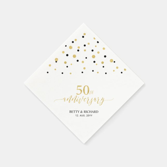 Modern Gold & Black 50th Anniversary Party Napkins (Corner)