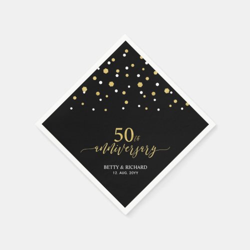 Modern Gold  Black 50th Anniversary Party Napkins