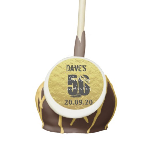 Modern Gold & Black 50th Any Age Birthday Cake Pops (Front)