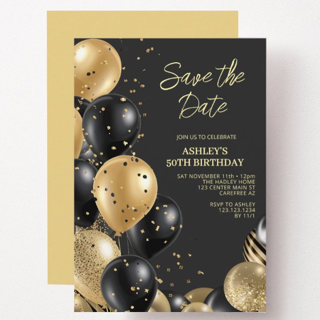 Modern Gold Black 50th Birthday Invitation (Creator Uploaded)