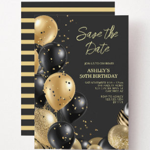 Modern Gold Black 50th Birthday Invitation